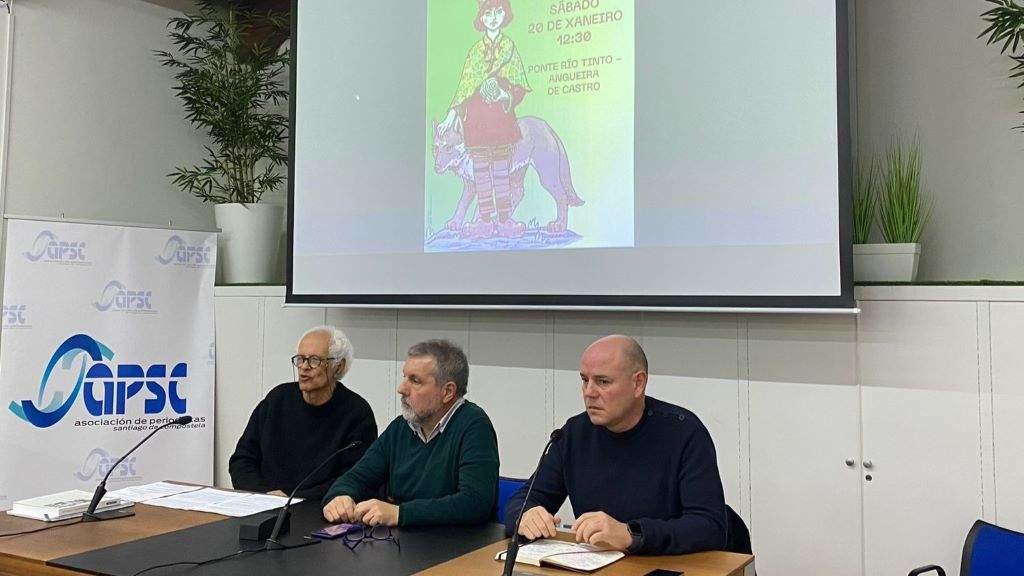 Pedro de Llano, Luis Menéndez e Marcos Santos, esta sexta feira. (Foto: Centro Internacional de Prensa da Galiza)