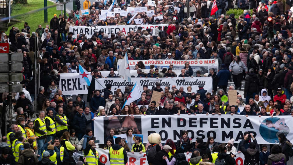 Manifestación en defensa do mar este domingo en Compostela (Foto: Arxina).