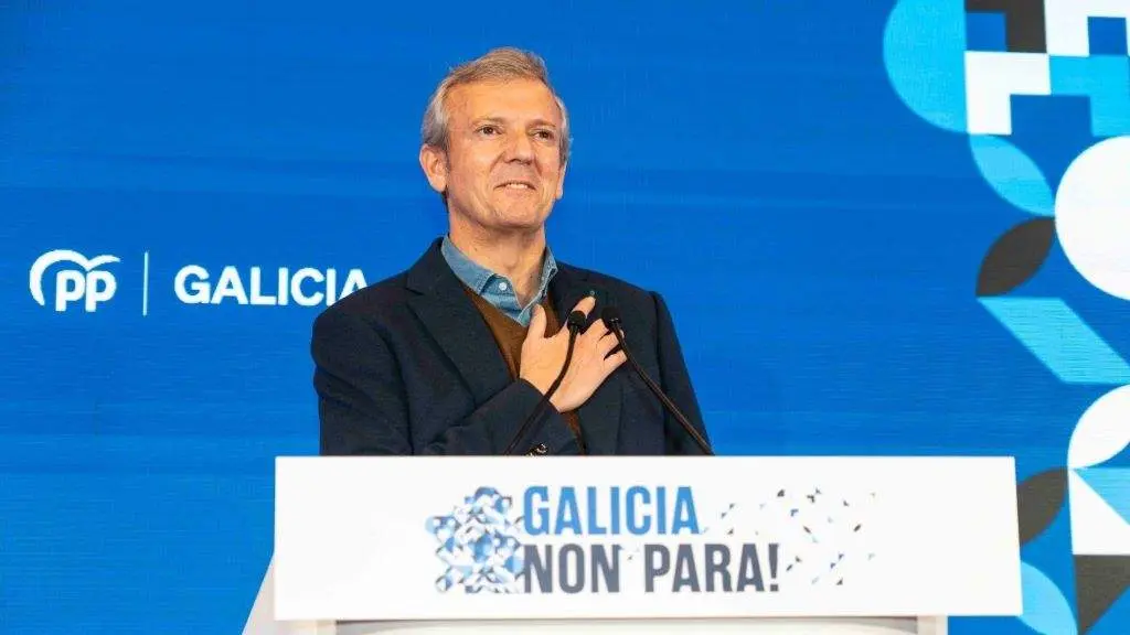 O presidente da Xunta e candidato do PP &aacute; reelecci&oacute;n, Alfonso Rueda, nun acto recente do seu partido. (Foto: Europa Press)