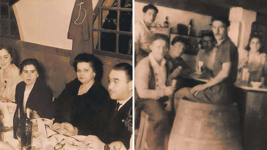 Pepiña, de negro, no cento da imaxe, á esquerda, e o bar Gildo, á dereita. (Foto: Pobra Histórica).