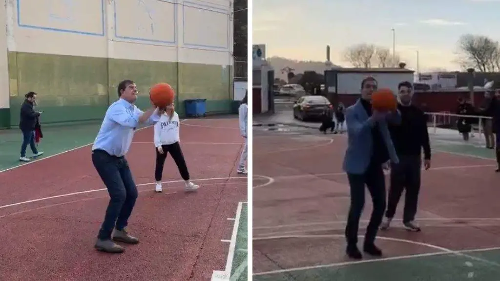 Jos&eacute; Ram&oacute;n G&oacute;mez Besteiro e Pedro S&aacute;nchez xogando ao baloncesto na Coru&ntilde;a.
