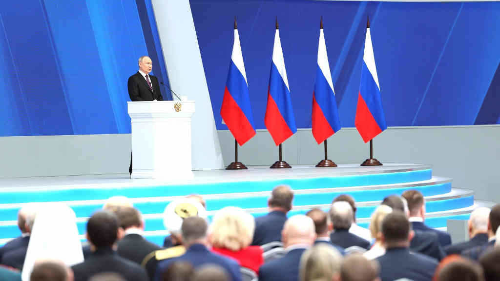 O presidente ruso, Vladimir Putin, interveu hoxe perante as dúas Cámaras lexislativas. (Foto: Kremlin / DPA)