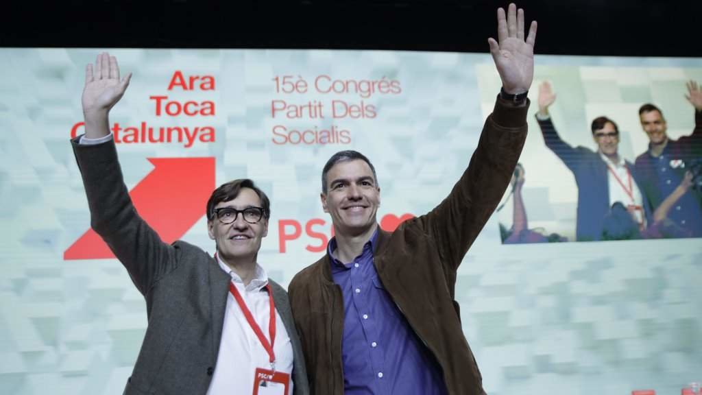 Salvador Illa e Pedro Sánchez, este sábado (Foto: Kike Rincón / Europa Press).
