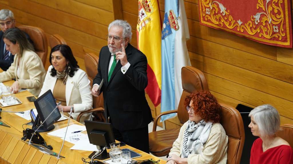 Intervención do presidente do Parlamento da Galiza, Miguel Santalices, esta segunda feira. (Foto: Álvaro Ballesteros / Europa Press)