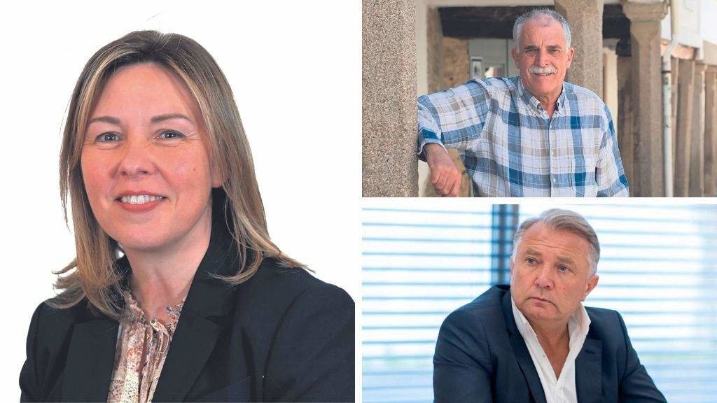 A alcaldesa de Antas de Ulla, Pilar Porto (PSOE); na parte superior, o alcalde de Arzúa, Xoán Xesús Carril (BNG), e na inferior, o de Palas de Rei, Pablo Taboada (PP).