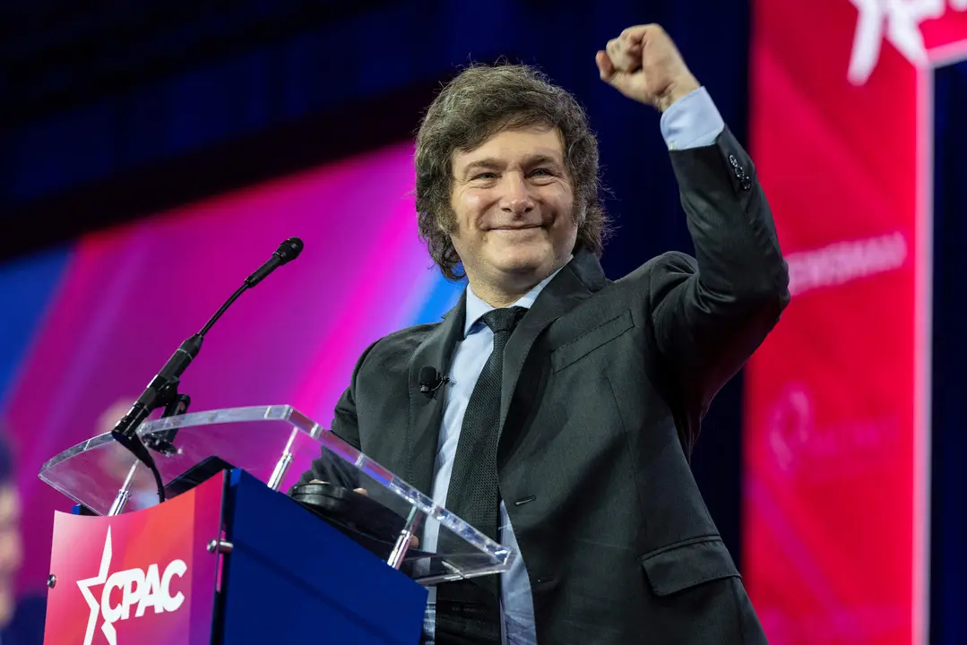O presidente da Arxentina, Javier Milei, nunha intervenci&oacute;n en febreiro nos Estados Unidos. (Foto: Lev Radin / Europa Press / Contacto)