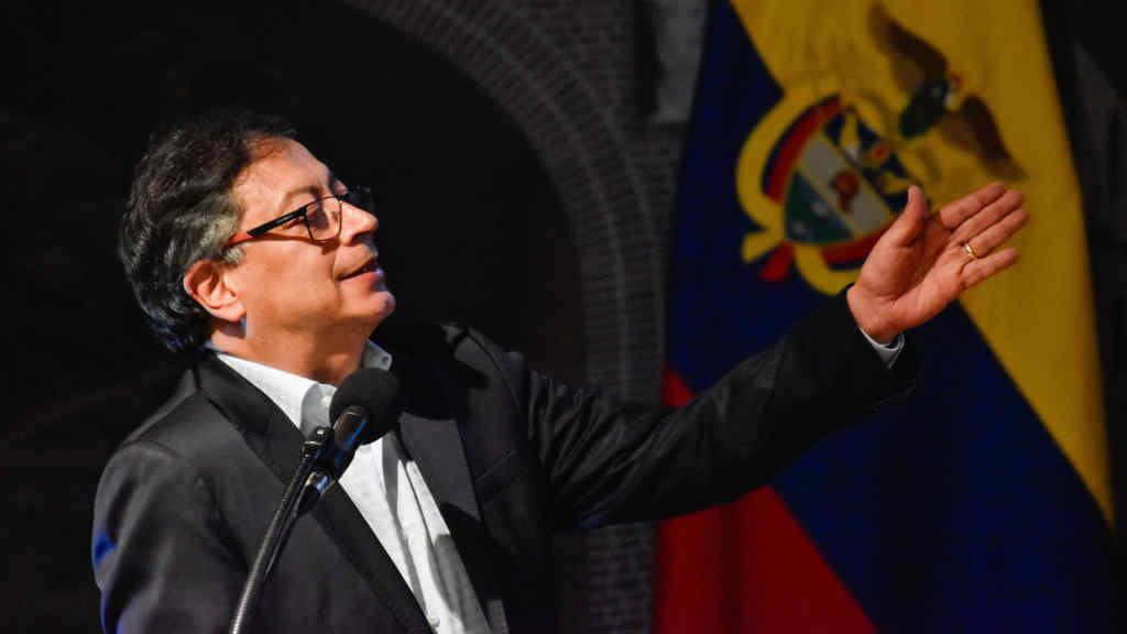 Colombian president Gustavo Petro speaks during the inauguration ceremony of the International Tourism Showcase 'ANATO' in Corferias, Bogota, Colombia, on February 28, 2024. Photo by: Cristian Bayona/Long Visual Press