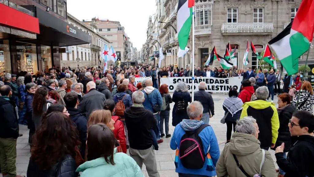 Concentraci&oacute;n de apoio a Palestina decorrida esta cuarta feira en Vigo. (Foto: N&oacute;s Diario)