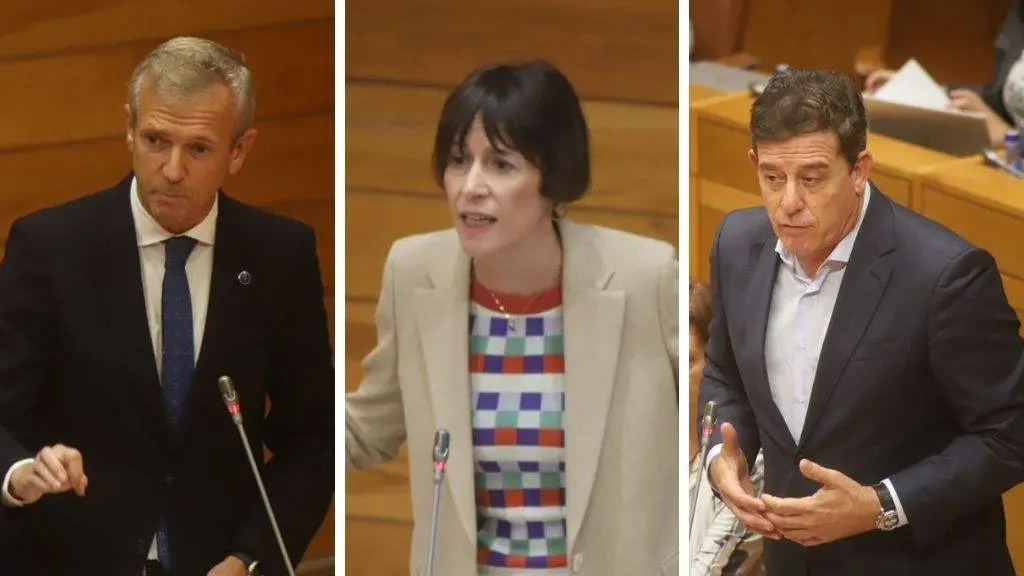 Alfonso Rueda, Ana Pont&oacute;n e G&oacute;mez Besteiro durante a sesi&oacute;n de control desta cuarta feira. (Fotos: Arxina)