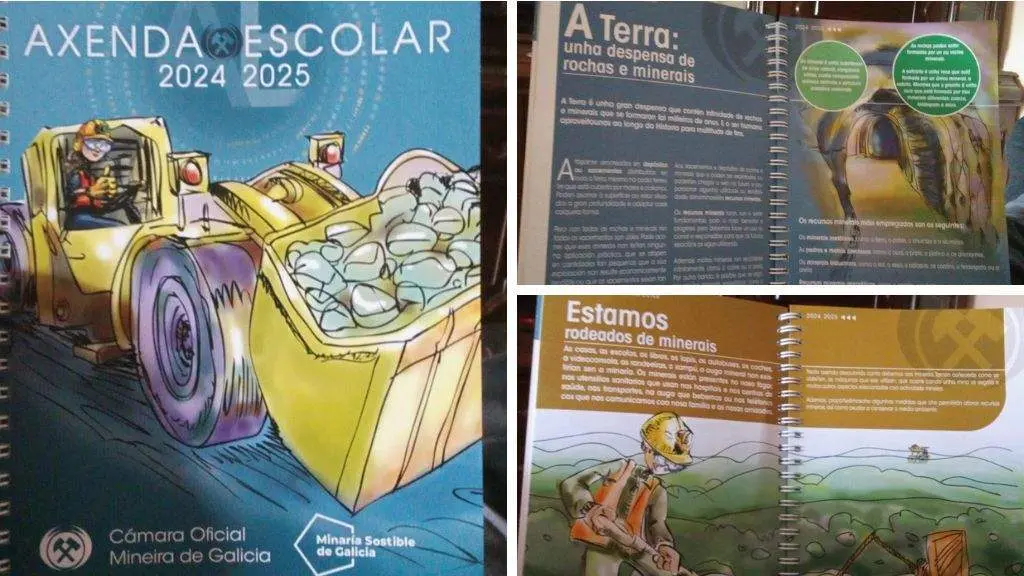 Detalles da axenda escolar promocionada pola C&aacute;mara da Minar&iacute;a da Galiza. (Foto: N&oacute;s Diario)