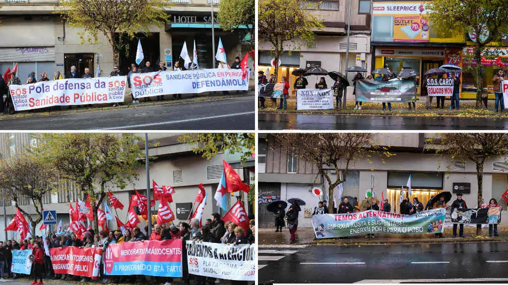 Concentraci&oacute;ns da CIG, SOS Sanidade P&uacute;blica e E&oacute;licos As&iacute; Non, esta terza feira diante do Parlamento galego. (Fotos: Arxina / N&oacute;s Diario)