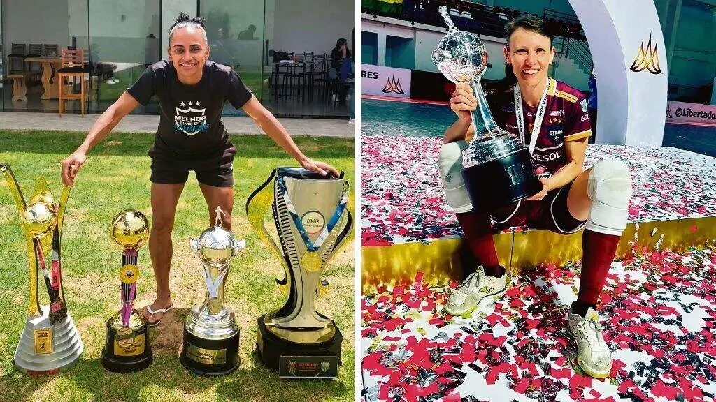 As brasileiras Camila Costa e J&uacute;lia Melz, os reforzos estelares do FSF Castro no mercado invernal. (Foto: @camilaatleta11 - @juliamelz20)