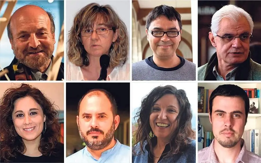 Arriba, Ces&aacute;reo S&aacute;nchez, Isabel Calvete, Marcos Nine e V&iacute;ctor F. Freixanes. Abaixo, Flora Miranda, Marcos Maceira, Sof&iacute;a Rama e Xurxo Mart&iacute;nez.
