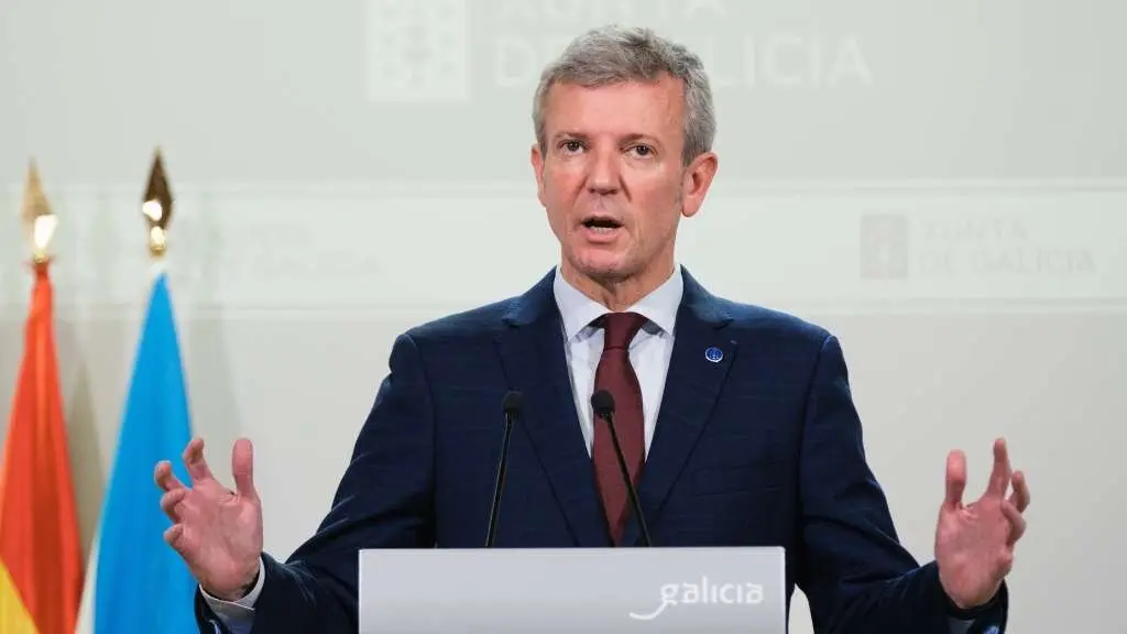 Alfonso Rueda, esta segunda feira en rolda de prensa (Foto: David Cabez&oacute;n/ Xunta da Galiza)