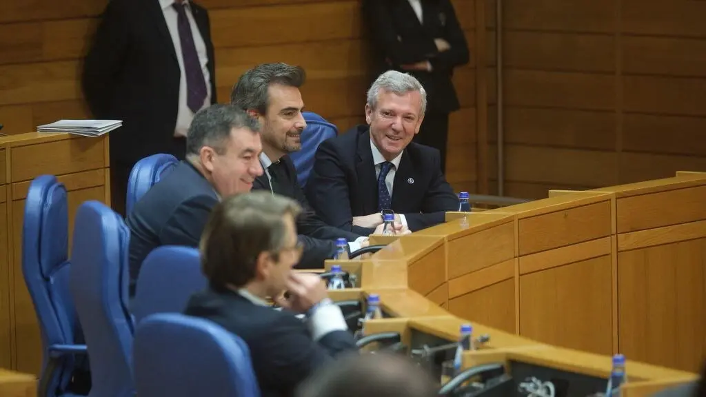 Alfonso Rueda no Parlamento da Galiza este 25 de marzo xunto a outros membros do seu Goberno. (Foto: Arxina)