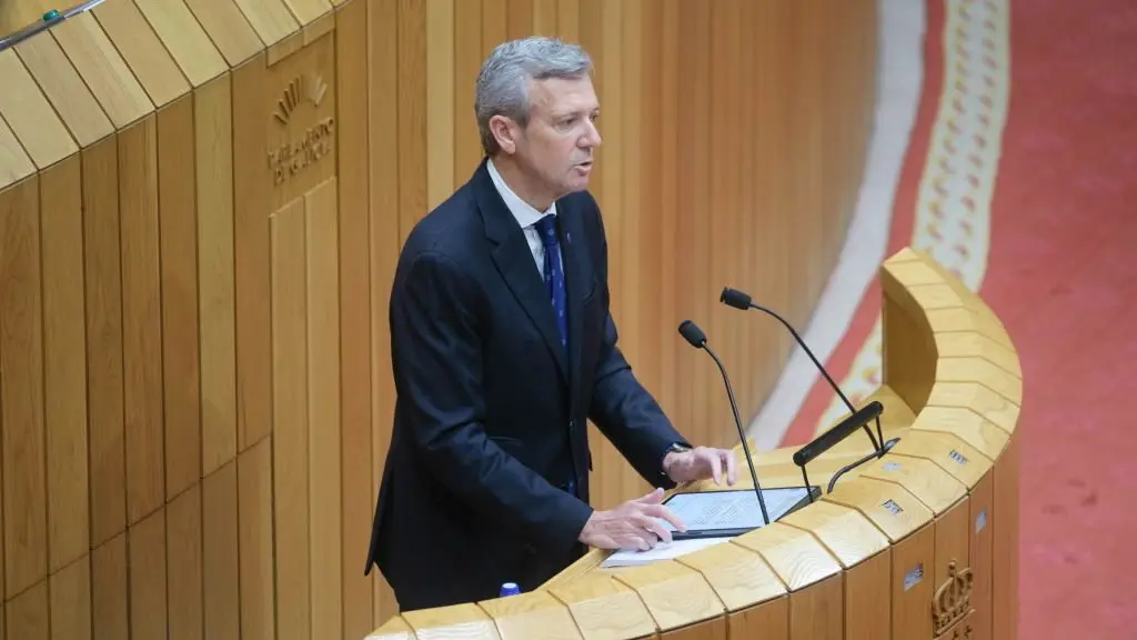 O presidente da Xunta da Galiza, Alfonso Rueda, durante o Debate do estado da Naci&oacute;n este 23 de abril. (Foto: Arxina)