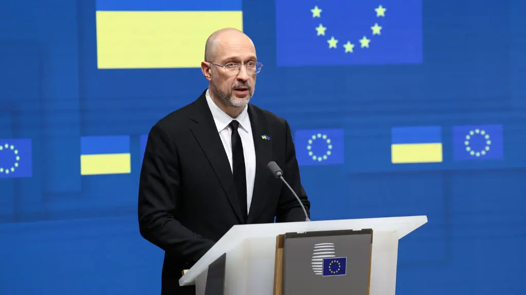 Denys Shmyhal, primeiro ministro ucra&iacute;no, o 9 de abril de 2025. (Foto: Alexandros Michailidis / EU Council / DPA v&iacute;a Europa Press)