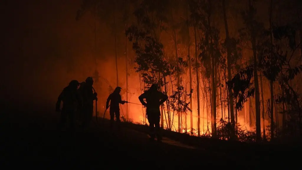 Varios bombeiros traballan para extinguir o lume na zona de Fonte de Faro de Brantuas. (Foto: Gustavo de la Paz / Europa Press)