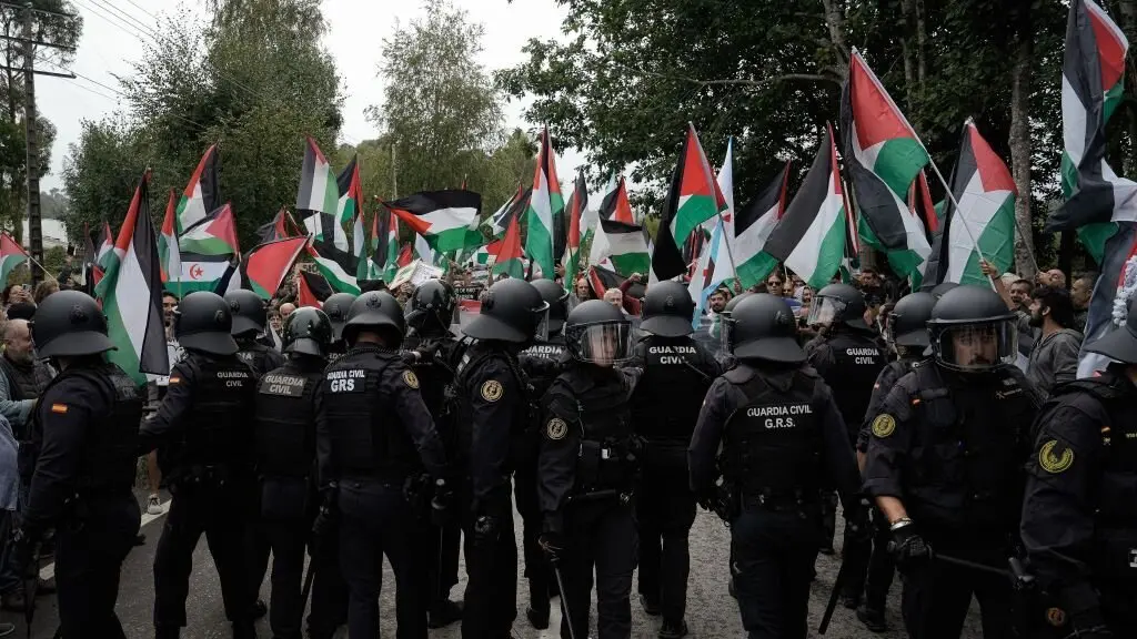 Mobilizaci&oacute;n pro palestina o pasado 9 de setembro en Mos. (Foto: Adri&aacute;n Irago / Europa Press)