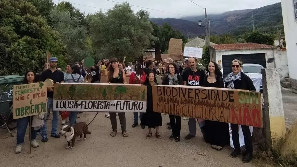 Representantes de Ulloa Viva na mobilizaci&oacute;n de Lous&atilde;, en Portugal, este s&aacute;bado 20 de setembro. (Foto: Ulloa Viva)