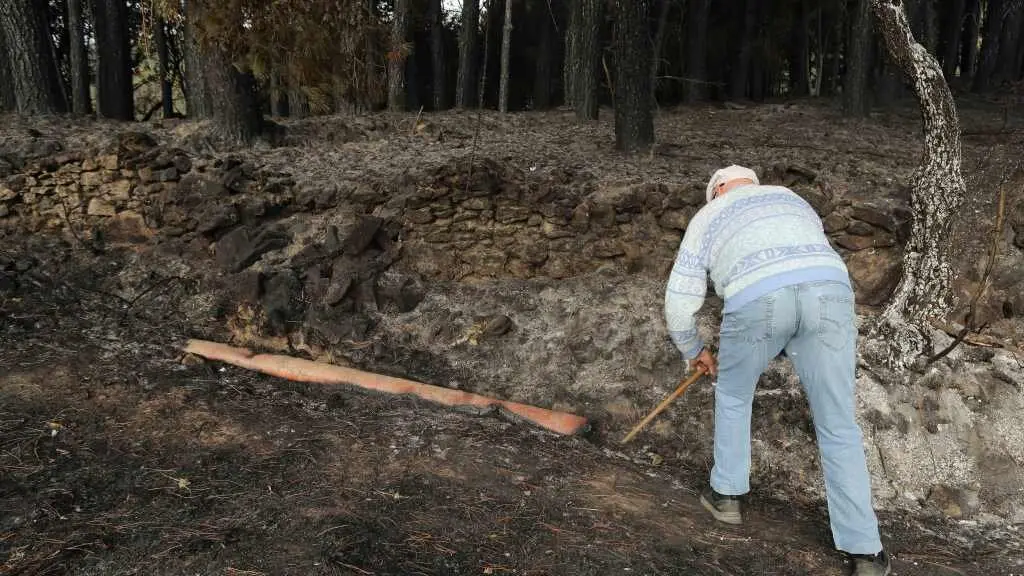 Un veci&ntilde;o nunha das zonas queimadas en Pant&oacute;n, esta segunda feira. (Foto: Carlos Castro / Europa Press)