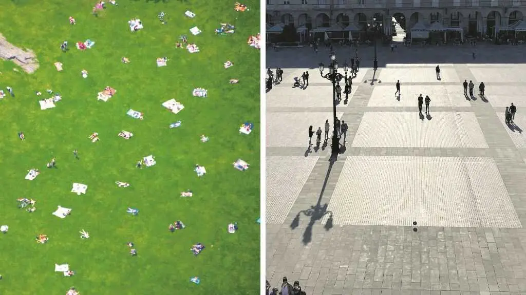 A experiencia com&uacute;n deitada dun parque p&uacute;blico. Os contrastes do solpor sobre as pedras da plaza. (Foto: G. M. - L. A.)