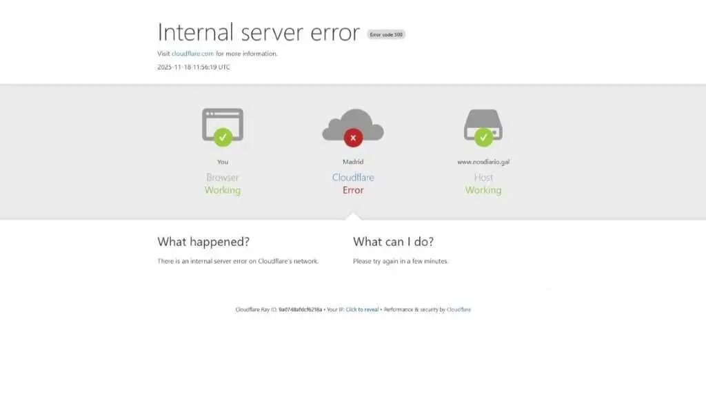 Mensaxe que avisa do erro en Cloudflare. (Foto: N&oacute;s Diario)