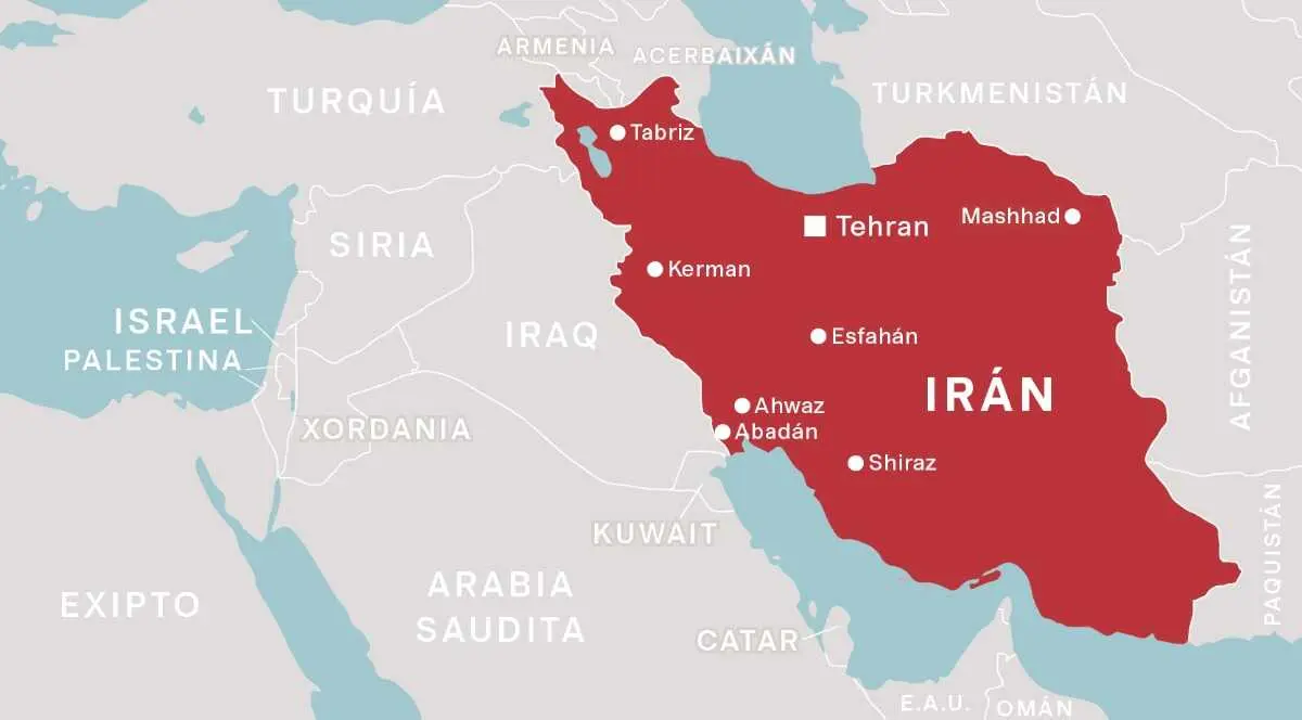 Principais cidades e situaci&oacute;n xeogr&aacute;fica de Ir&aacute;n. (Mapa: N&oacute;s Diario)