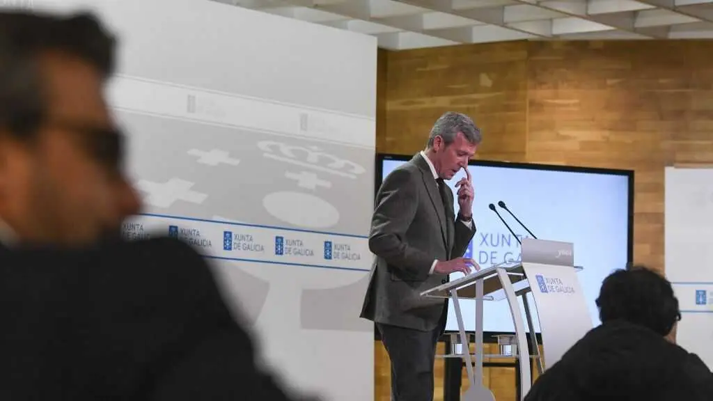 O presidente galego, Alfonso Rueda, na rolda de prensa posterior ao Consello da Xunta da pasada segunda feira. (Foto: Arxina)