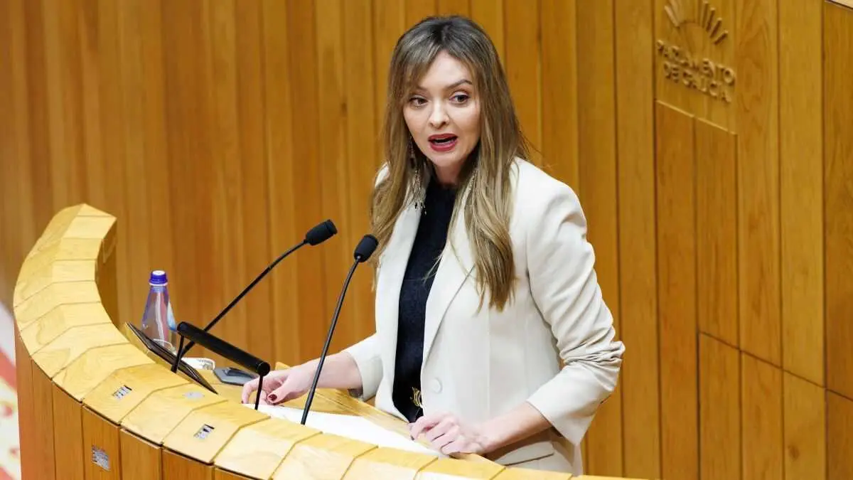 A conselleira de Pol&iacute;tica Social, Fabiola Garc&iacute;a, no pleno do pasado 11 de febreiro. (Foto: David Cabez&oacute;n / Xunta da Galiza)