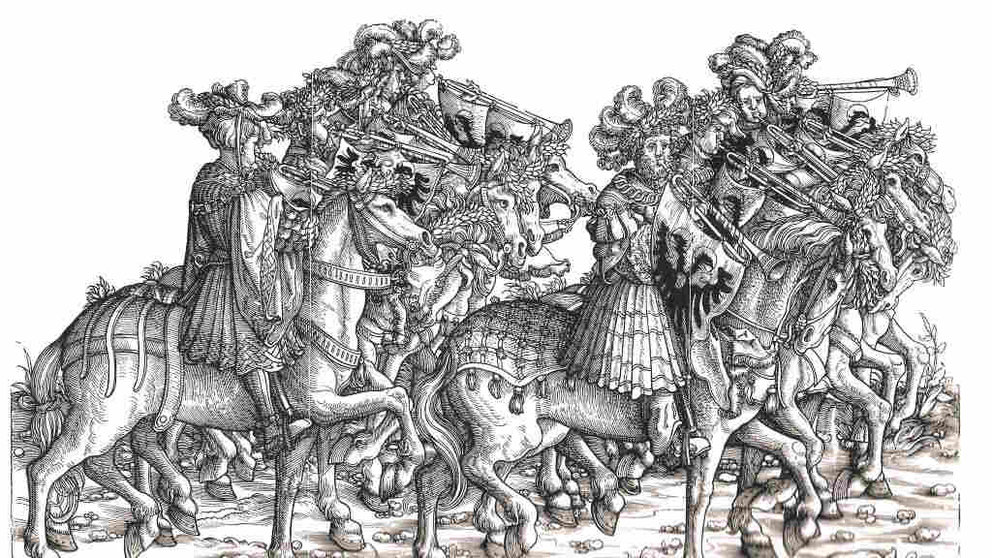 Trompeteiros no Triunfo de Maximiliano. Xilografía de Hans Burgkmair (circa 1516). (Foto: Nós Diario)