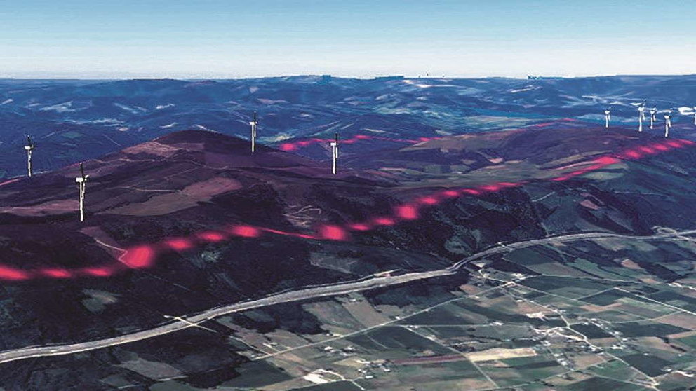 A área marcada en vermello delimita a poligonal solicitada por Green Capital para o parque eólico Fonte de Barreiros. (Foto Nós Diario)