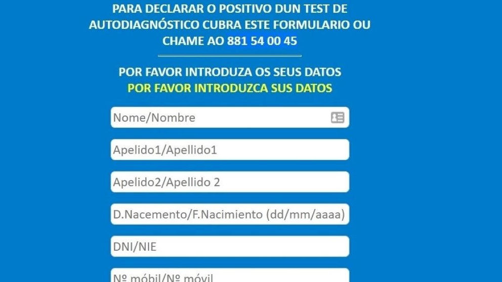Parte do formulario dixital que fornece o Sergas. (Foto: Web da Consellaría de Sanidade)