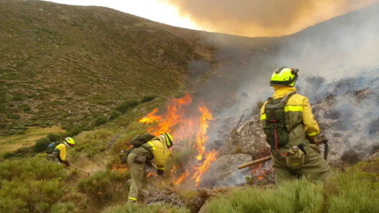 Bombeiros durante un incendio forestal nunha imaxe de arquivo (Foto: N&oacute;s Diario).