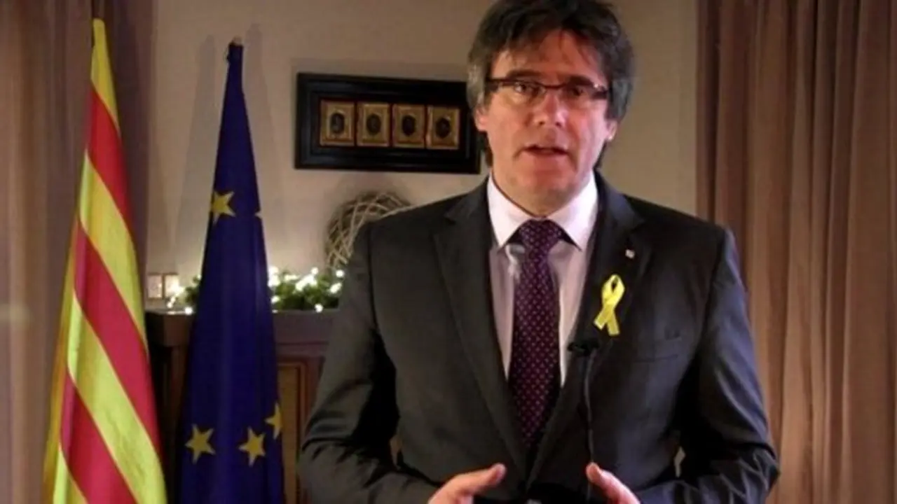 Puigdemont, durante o seu discurso onte desde Bruxelas