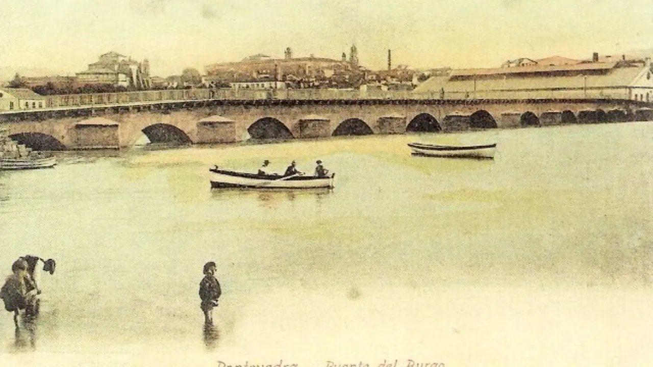 A ponte do Burgo a finais do s&eacute;culo XIX.
Foto Zagala.
Arquivo Xos&eacute; &Aacute;lvarez.