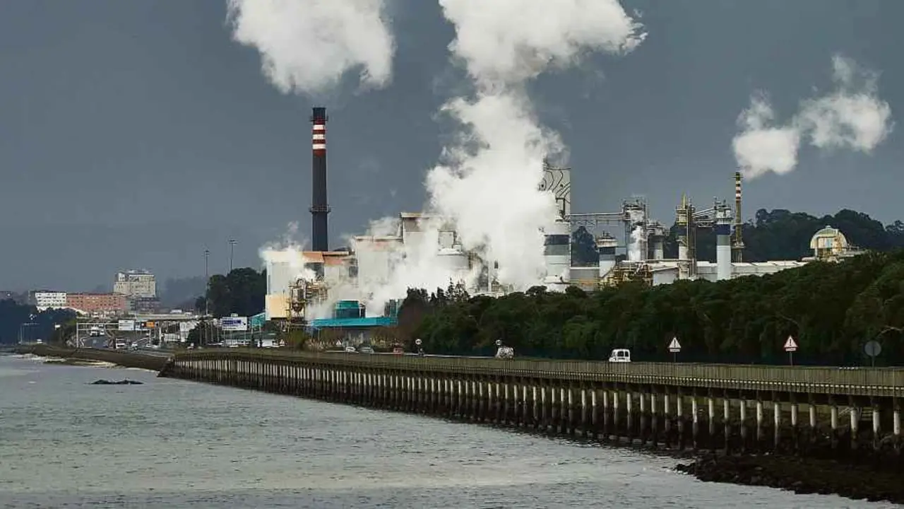 Factor&iacute;a de Ence na r&iacute;a de Pontevedra, nunha imaxe de arquivo (Foto: Europa Press).