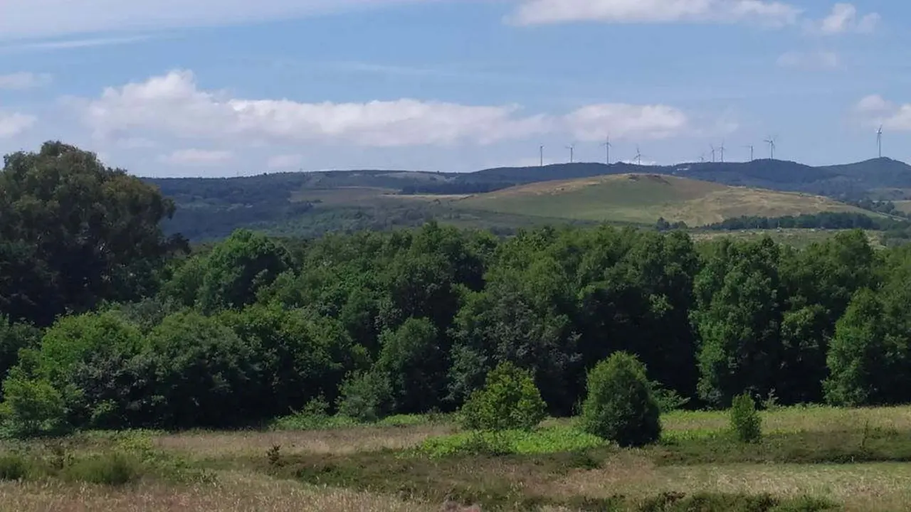 Aeroxeradores no PE Vieiro, e &aacute; esquera o Monte da Casa da Neve onde se proxecta outro pol&iacute;gono. (Foto: Plataforma veci&ntilde;al Celanova-O Xur&eacute;s)