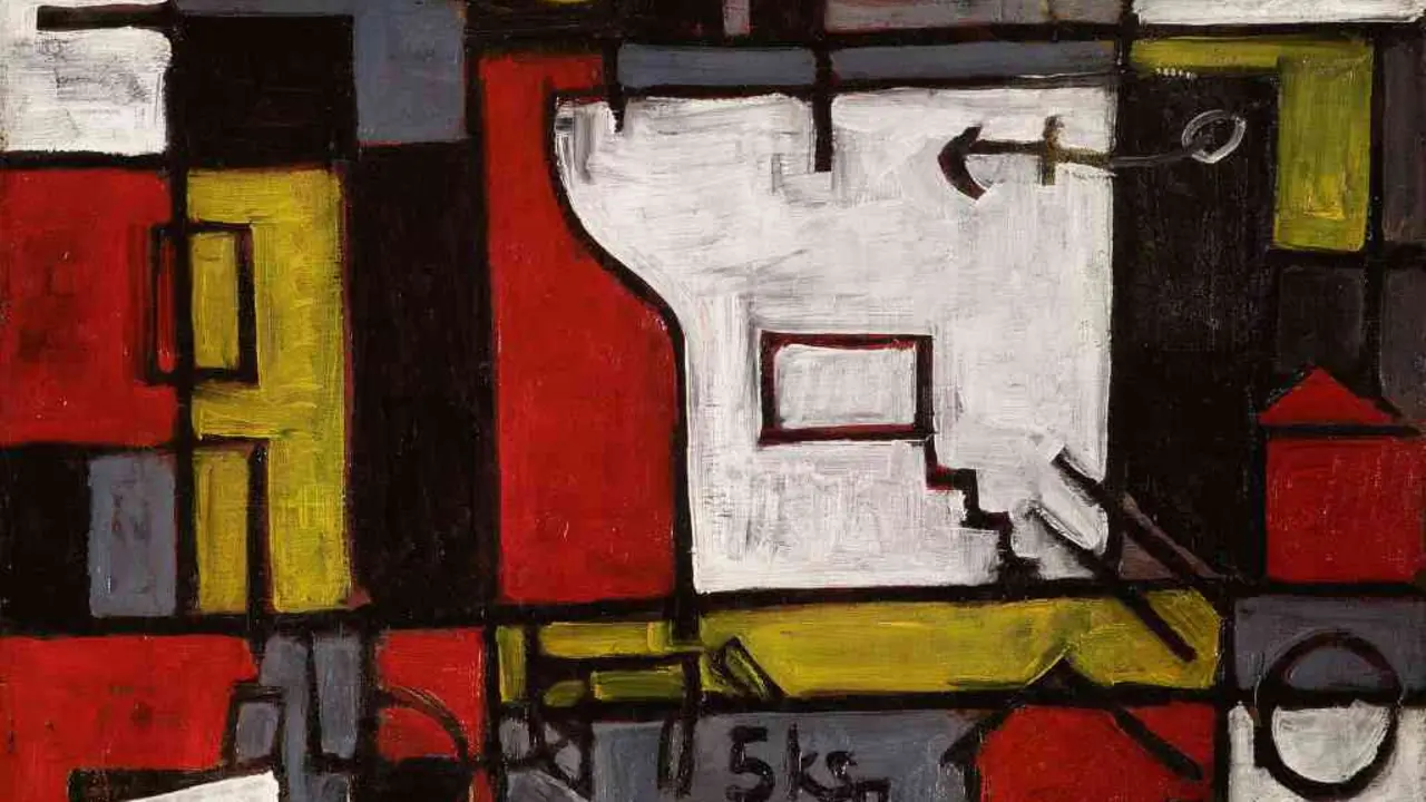 Unha obra de Joaqu&iacute;n Torres Garc&iacute;a, 'Port constructif au drapeau jaune', presente na exposici&oacute;n dos fondos da Colecci&oacute;n Abanca.