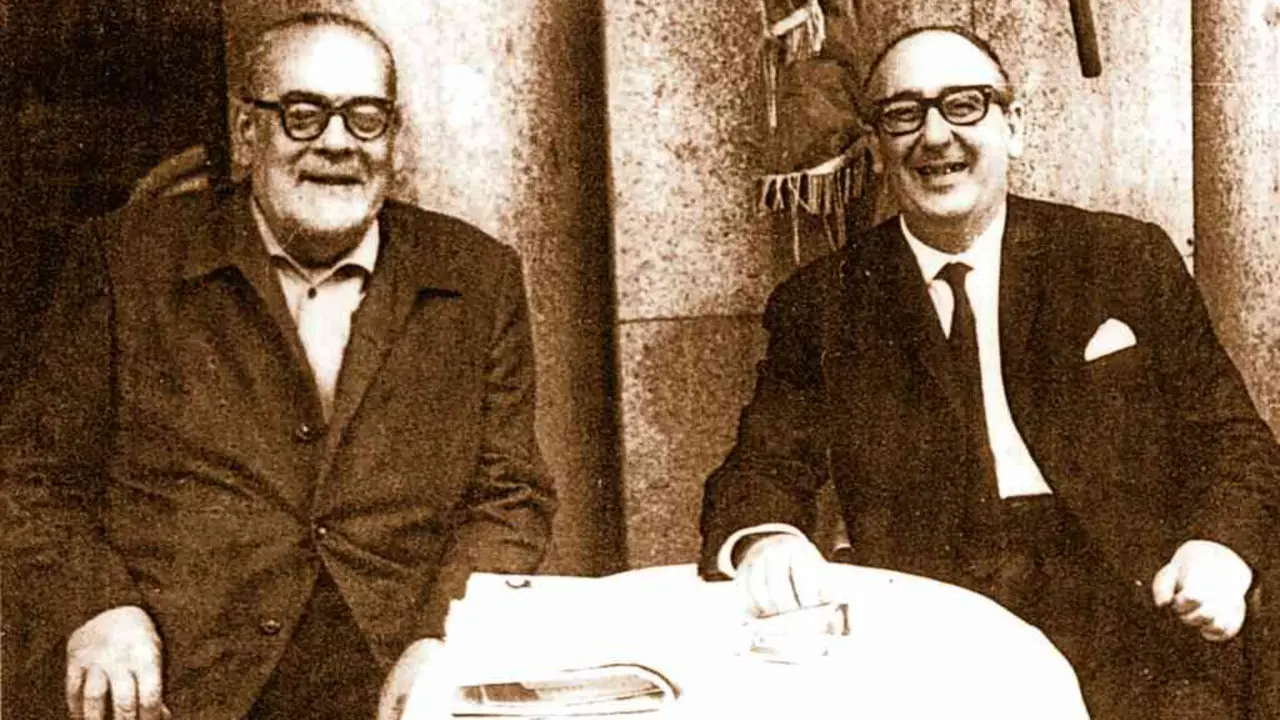 Pl&aacute;cido Castro, un dos principais art&iacute;fices do programa da BBC, con Cunqueiro, quen colaborou nel.