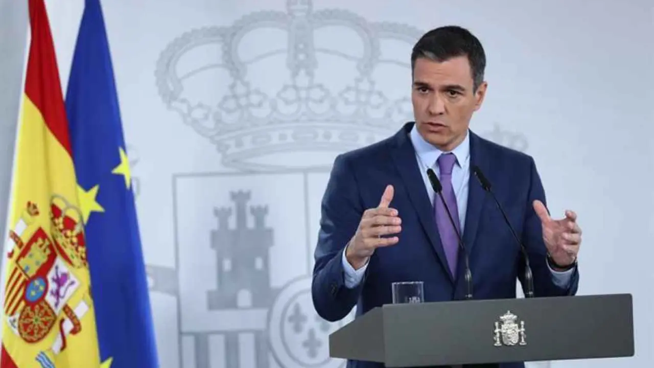 Pedro S&aacute;nchez, durante a intervenci&oacute;n (Imaxe: Moncloa)