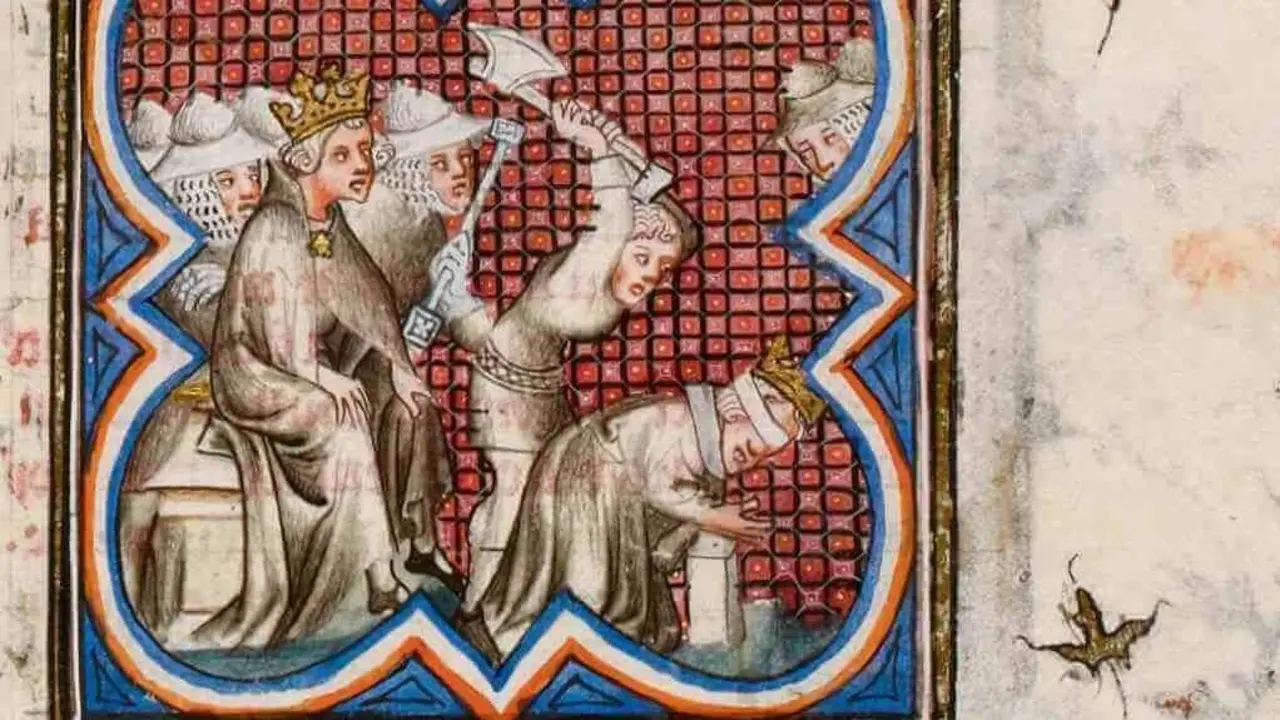 Miniatura representativa da morte de Pedro I a mans de Henrique II. / Biblioth&egrave;que nationale de France
