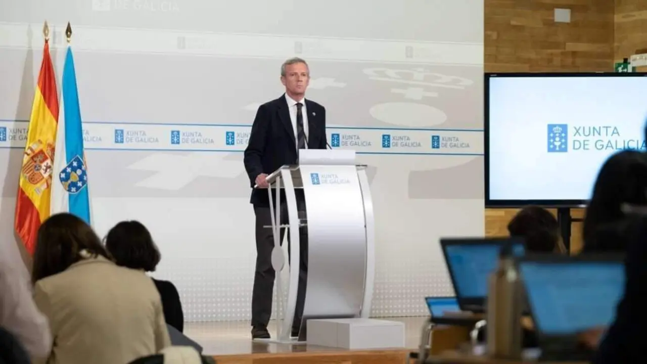 Alfonso Rueda, esta quinta feira, na rolda de prensa posterior &aacute; reuni&oacute;n semanal do Executivo galego. (Foto: Xunta)