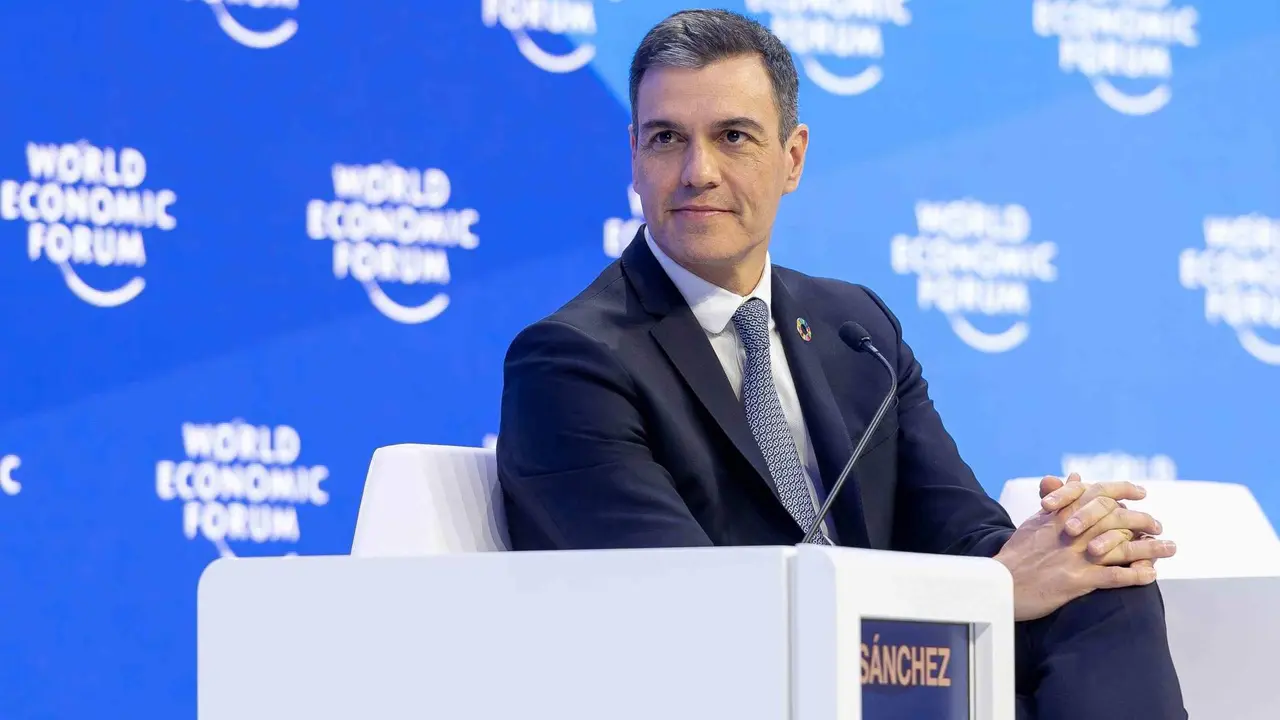 O presidente espa&ntilde;ol, Pedro S&aacute;nchez, esta terza feira no Foro Econ&oacute;mico Mundial (Foto: Sandra Blaser / World Economic For / DPA)
