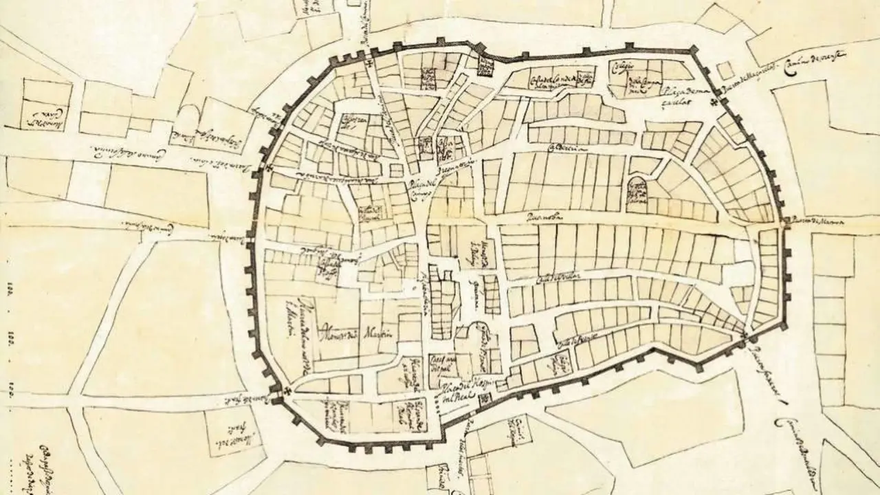 Murallas e cidade de Compostela por 1595. (Foto: Archivo General de Simancas)