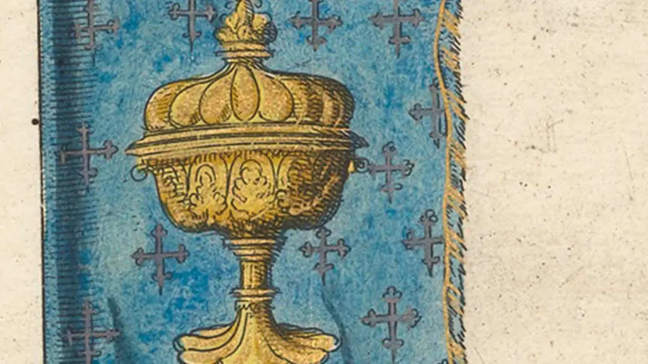 Detalle do estandarte do reino da Galiza nas pompas f&uacute;nebres con ocasi&oacute;n da morte do Emperador Carlos V de Habsburgo, 1559 (Foto: N&oacute;s Diario).