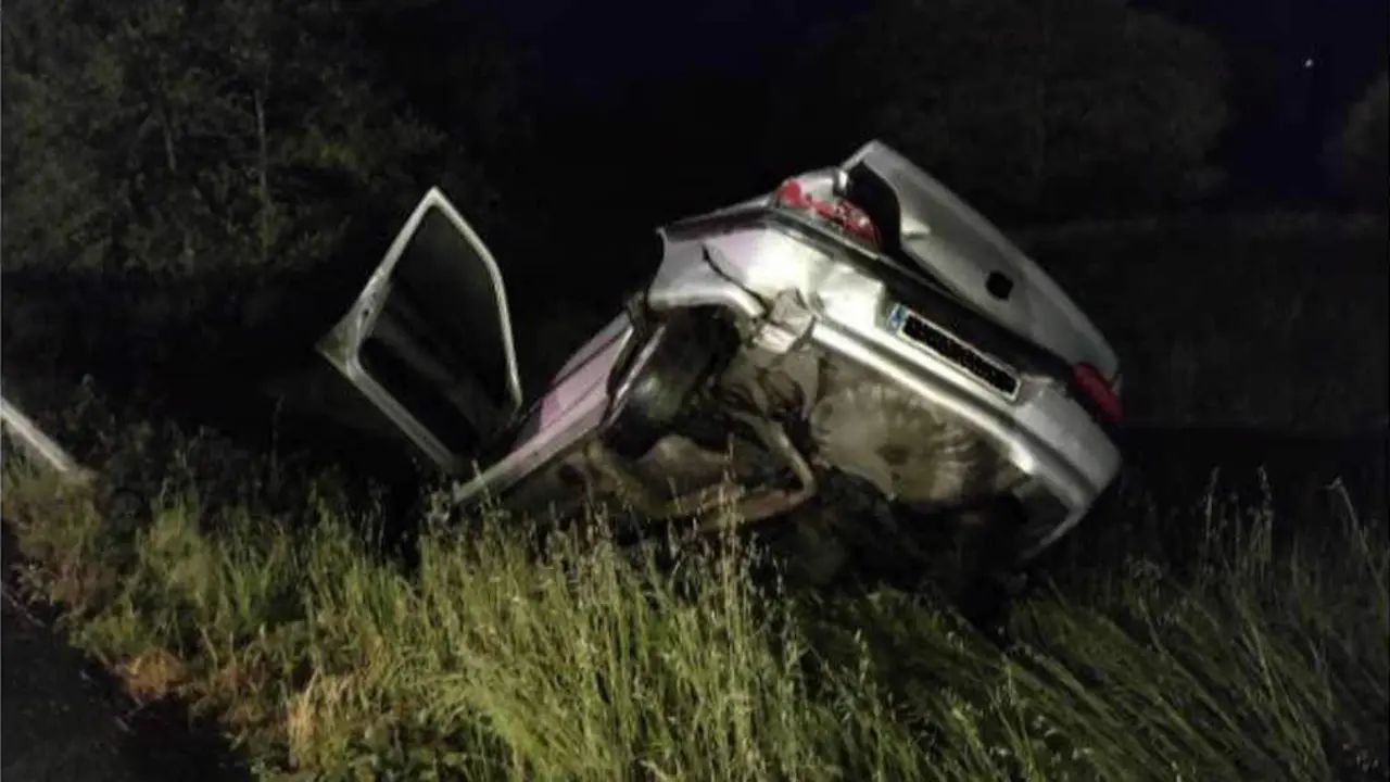 O veh&iacute;culo accidentado en Monforte (Foto: Garda Civil).