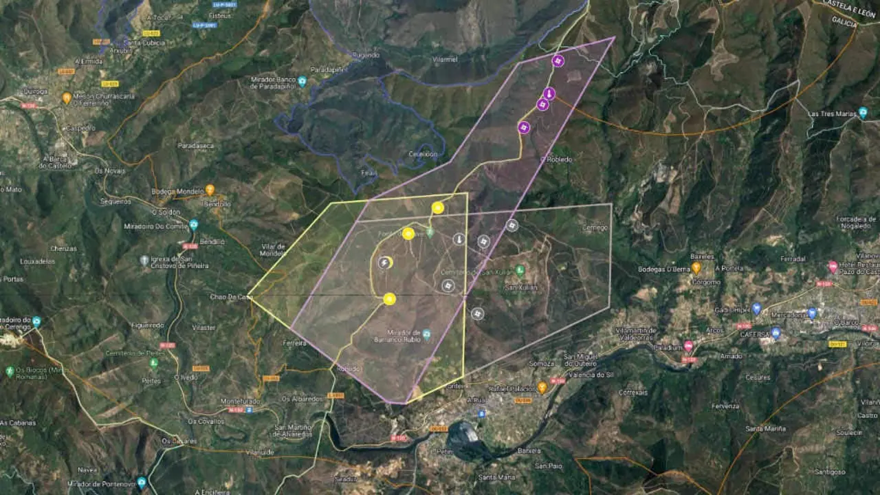 Proxectos dos parques e&oacute;licos de Xeada, Orballeira e Neboada, en Quiroga e Valdeorras. (Foto: Adega)