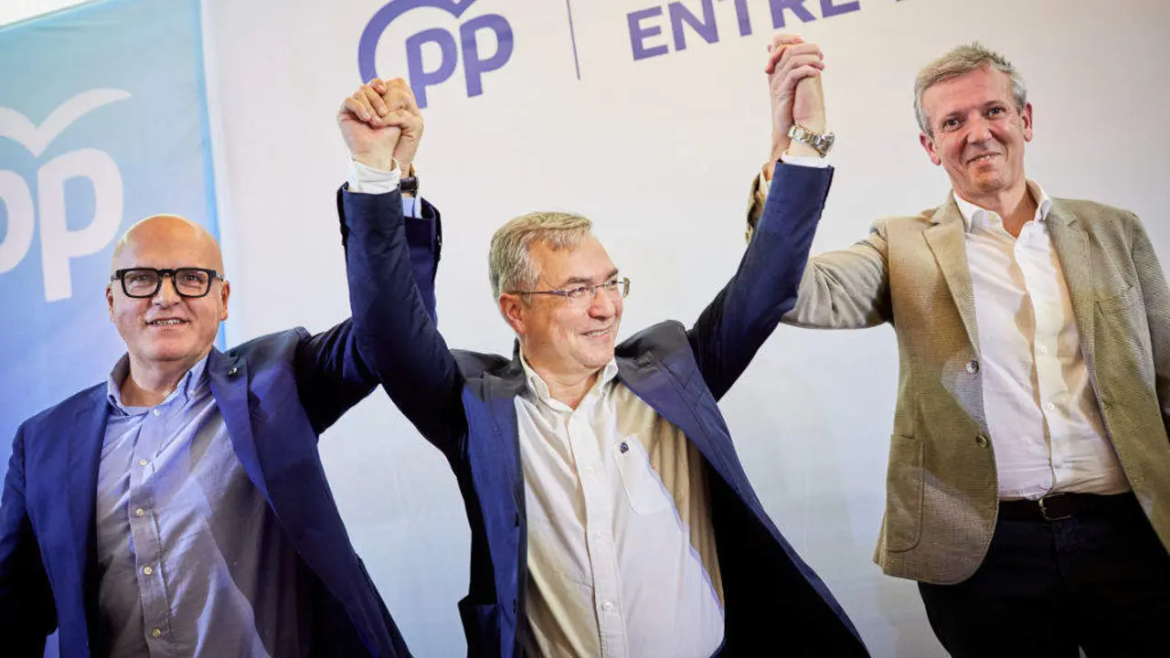 Manuel Baltar, Lu&iacute;s Menor e Alfonso Rueda. (Foto: Agostime / Europa Press)