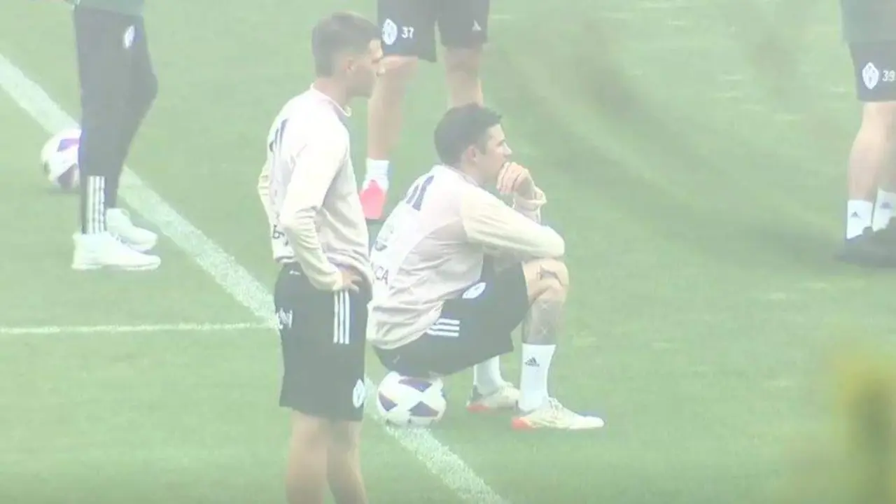 Santi Mina, adestrando co Celta. (Foto: CRTVG)